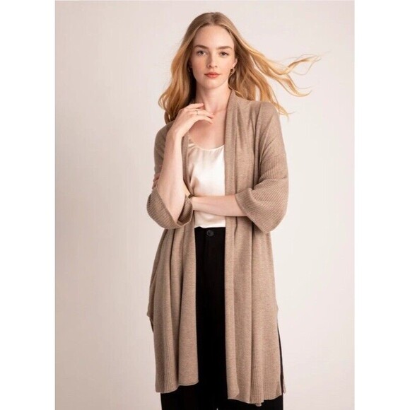 Echo Essential Open Cardigan Grey Heather Size XS / S Minimalist Long Sweater - Picture 3 of 7